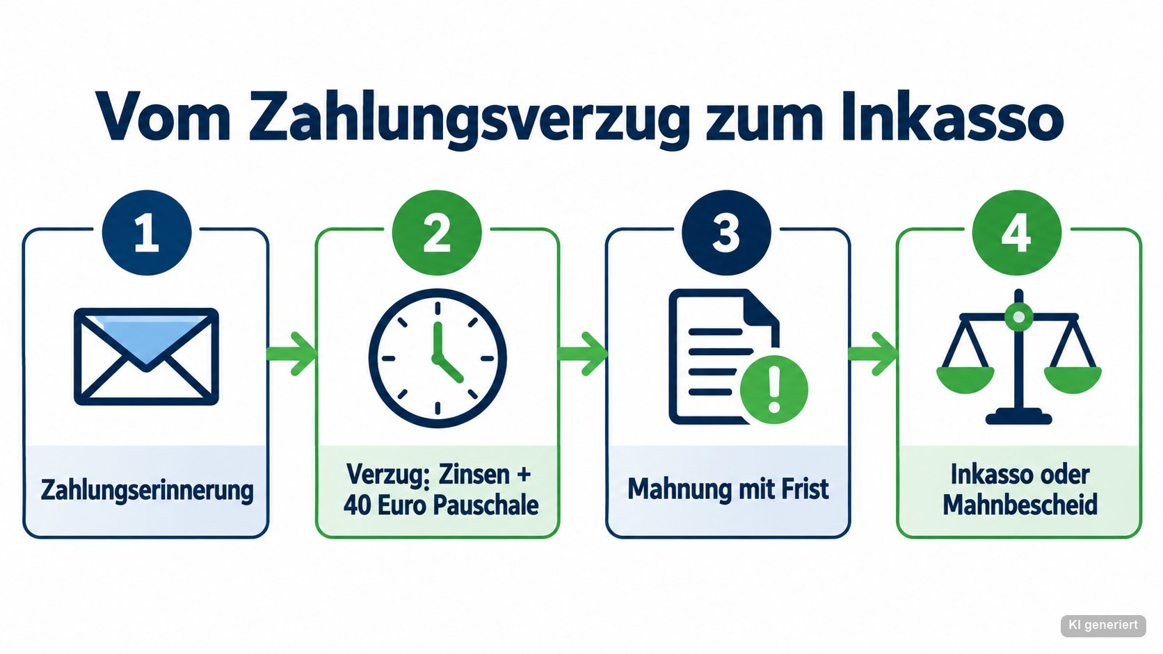 Infografik: Vom Zahlungsverzug zum Inkasso in vier Stufen
